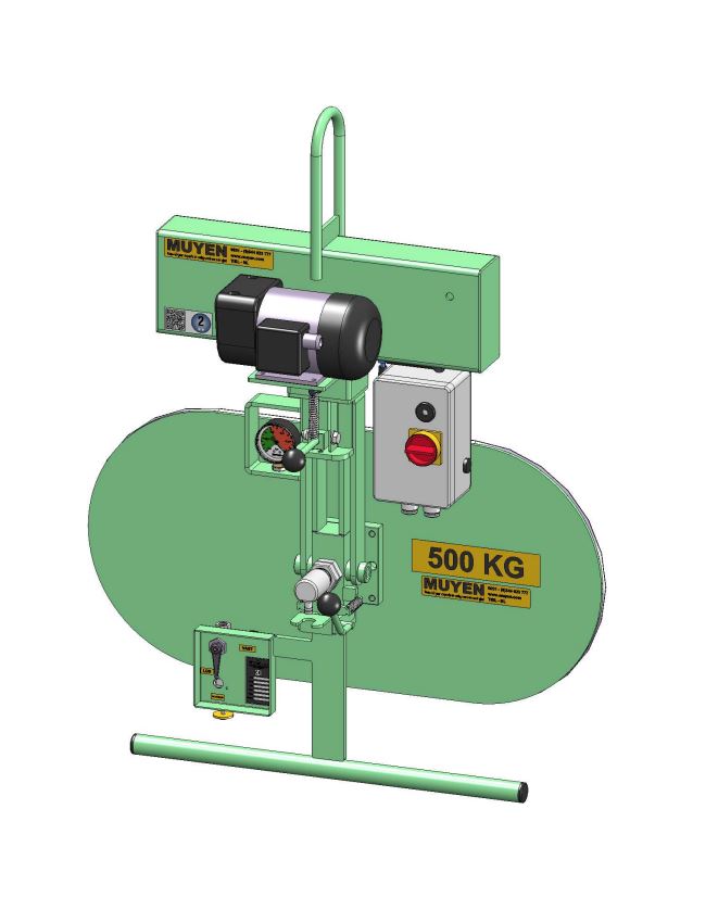 Va103F vacuüm zuiger of stroom voor aan een kraanbaan in een glas magazijn, vacuüm hebe gerat 500 kg, vacuumlifter on electric turn and tilt 500 kg.